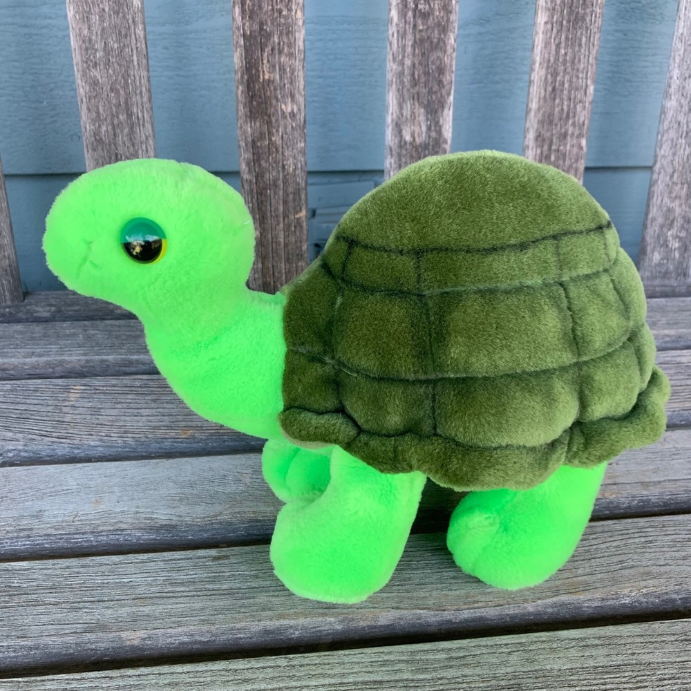 Aurora World Neon Green Turtle Plush Stuffed Animal Olive Green Shell 11 inch